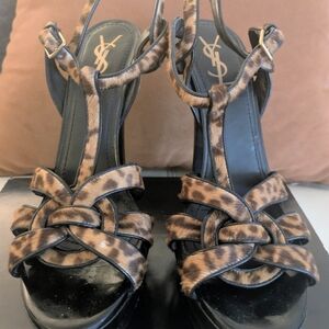 Saint Laurent YSL Yves Saint Laurent Tribute Leopard Print Heels Sandals 10 US